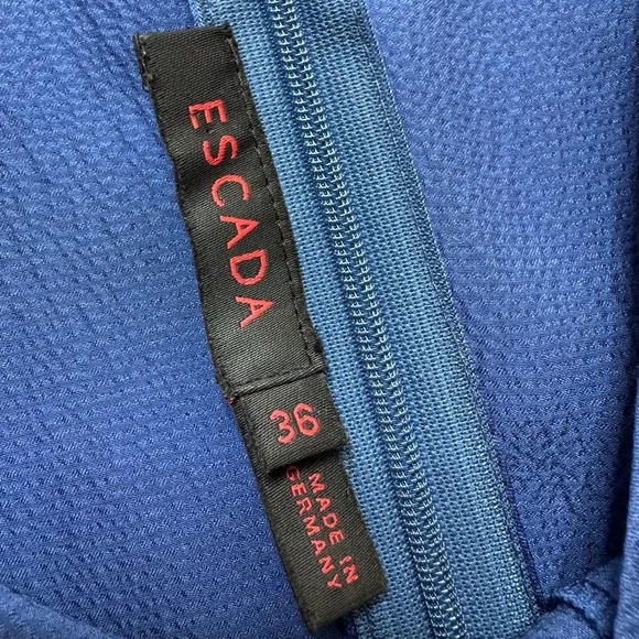 ESCADA Silk Cornflower Blue Vneck Satin Batwing Midi Dress 36 S - Picture 7 of 9